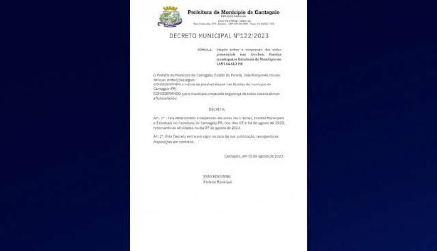 Aulas são suspensas em Cantagalo-PR após adolescente furtar arma de Delegacia e ameaçar massacre