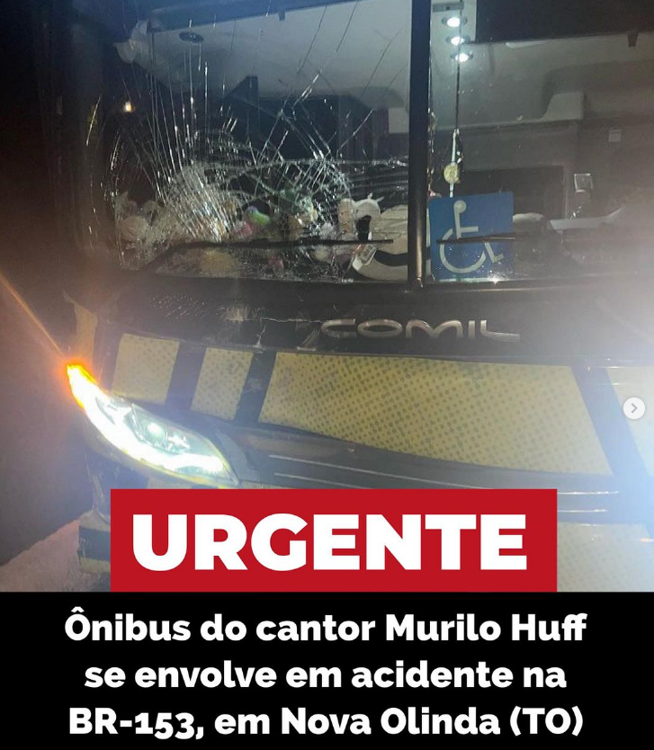 ônibus do cantor Murilo Huff se envolveu em um acidente agora há pouco na BR-153, em Nova Olinda, no Tocantins. S