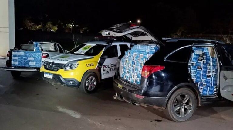 Toledo – PM apreende dois veículos e 100 caixas de cigarros contrabandeados