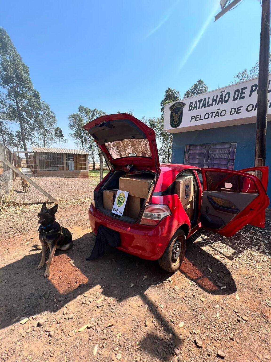 BPFron apreende em Marechal Rondon carro carregado com 800 pacotes de cigarro contrabandeado