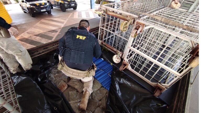 Fundo falso em caminhão escondia uma tonelada de maconha