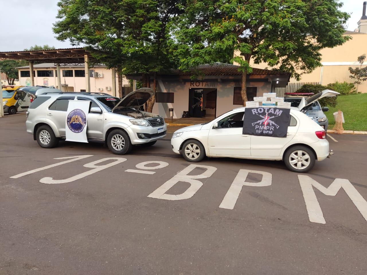 COM APOIO AÉREO, EQUIPE DA PM APRENDE CARRO COM CIGARROS CONTRABANDEADOS EM TOLEDO