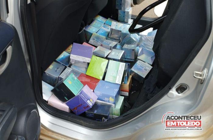 Polícia Militar  de Ouro Verde do Oeste, apreende carro irregular e 120 caixas de cigarros eletrônicos