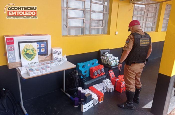 Apreensão de Eletrônicos e Perfumes; Equipe da BPRv faz fiscalização no Terminal Rodoviário de Cascavel