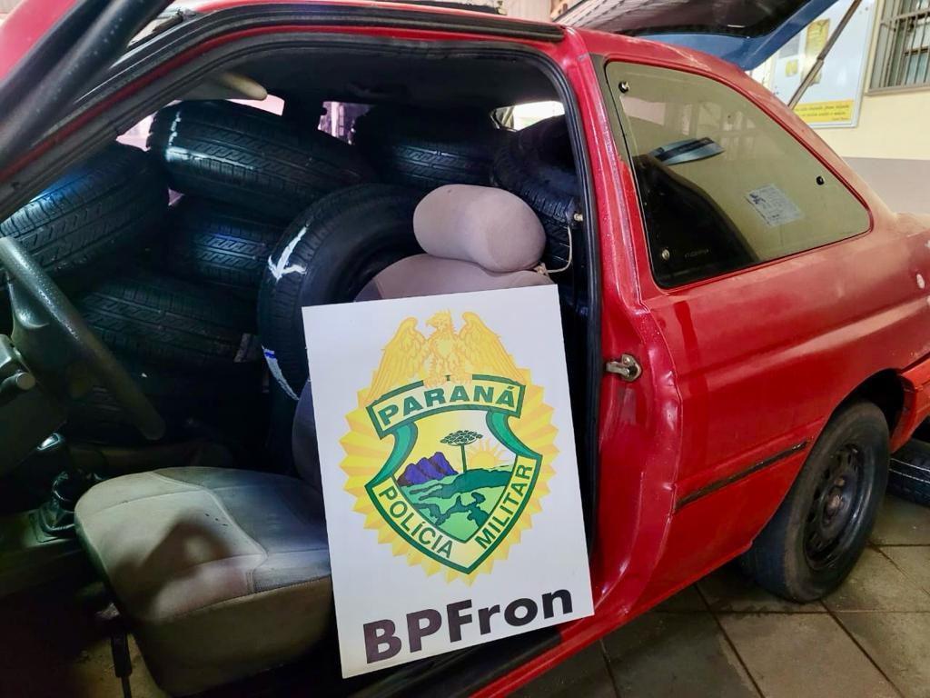 BPFRON atua contra o contrabando: Apreensão de veículo e pneus em Guaira - PR