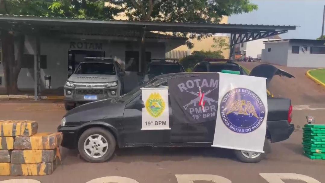 Equipes do 19° BPM, tira de circulação cerca de 264 Kg de maconha; O veículo trafegava pela PR 317 entre Toledo e Ouro Verde