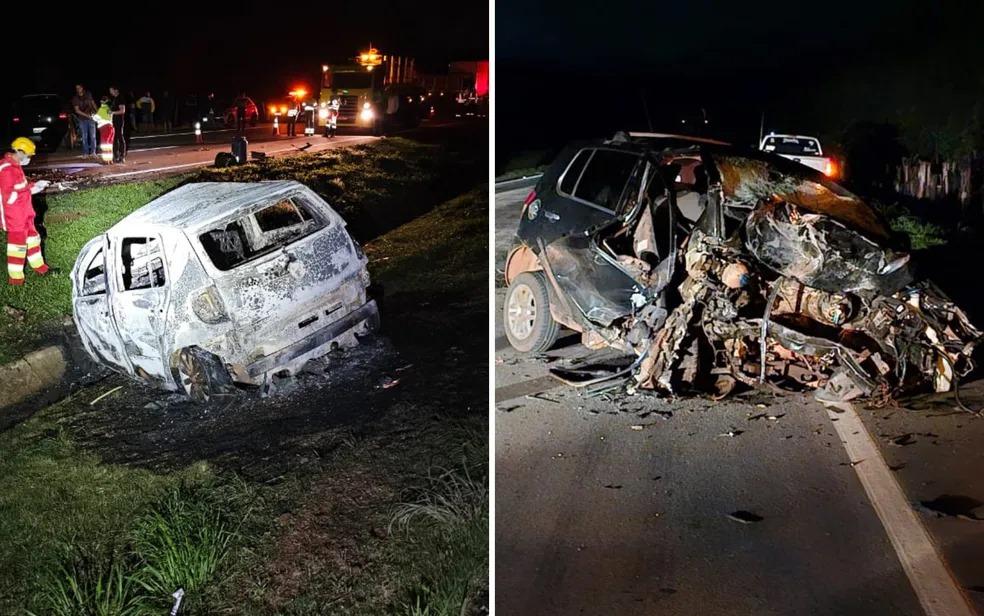 Acidente mata quatro pessoas e deixa carros destruídos na BR-050